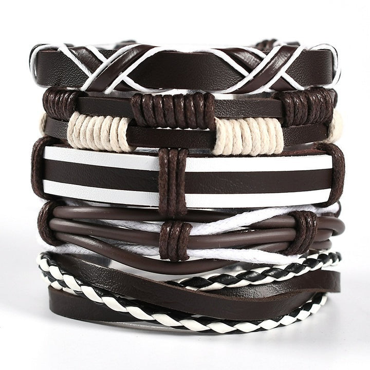 Multi-Style Leather Stackable Bracelet Set - Titanium Steel Accents Niche Dark-Style Bracelets