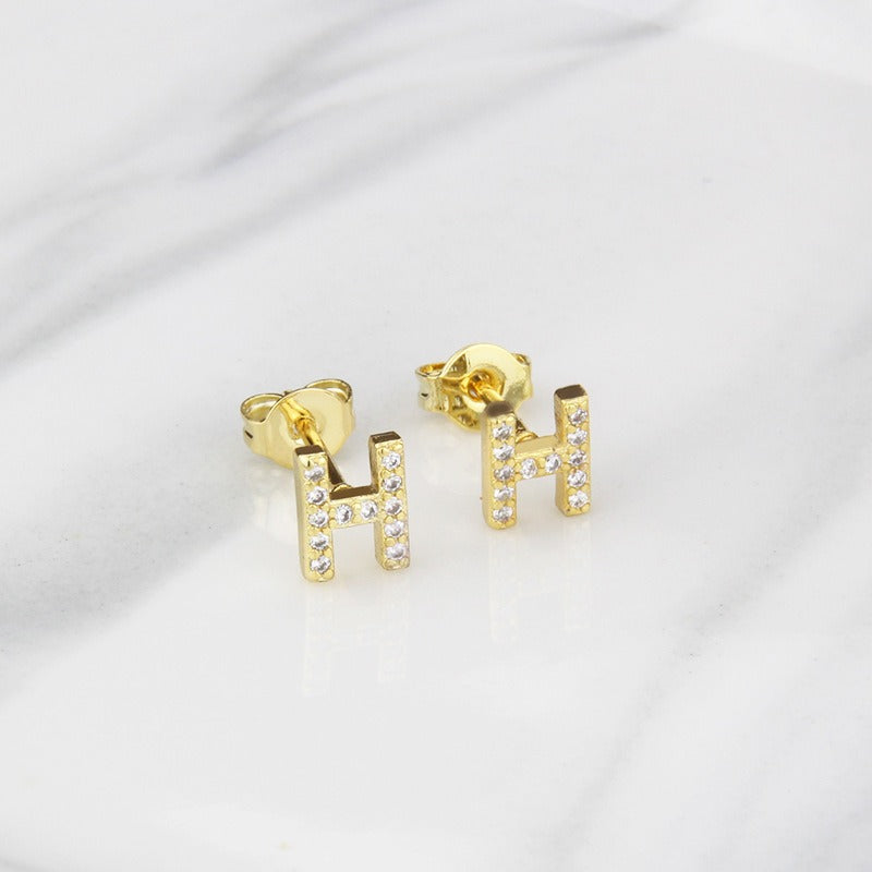 18K Gold 26-Letter Full-Diamond Earrings