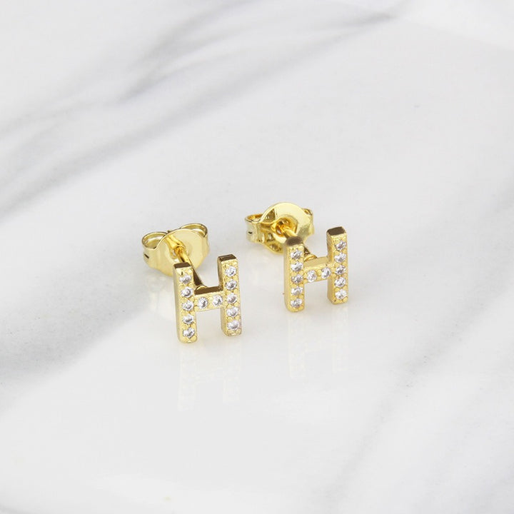 18K Gold 26-Letter Full-Diamond Earrings