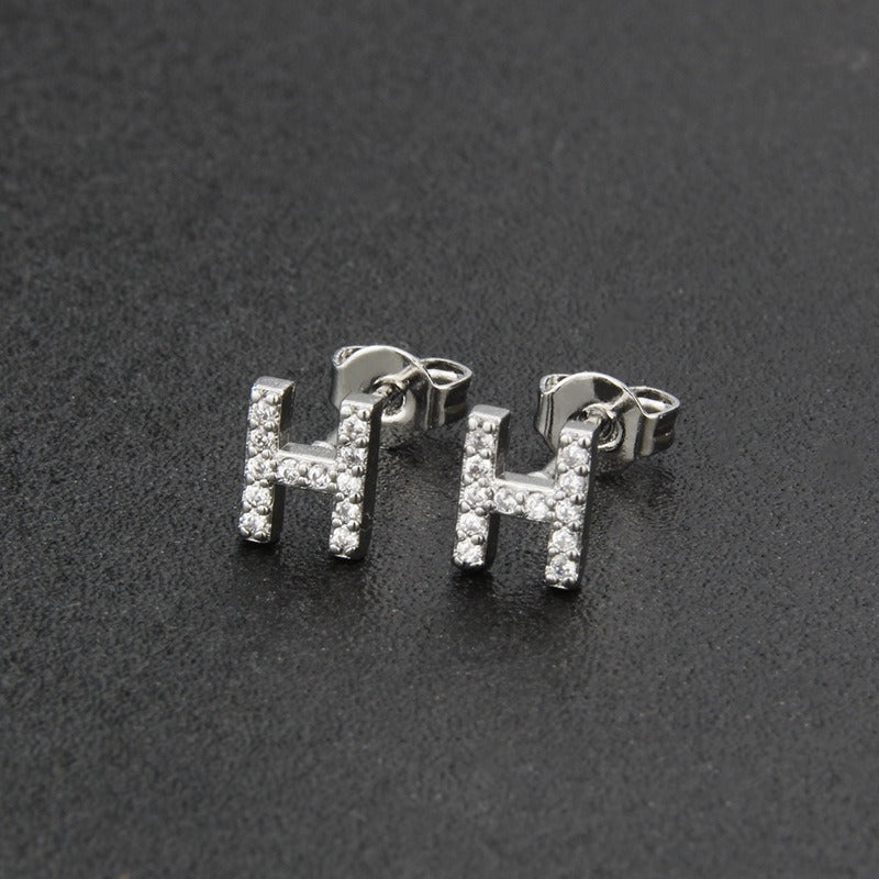 18K Gold 26-Letter Full-Diamond Earrings