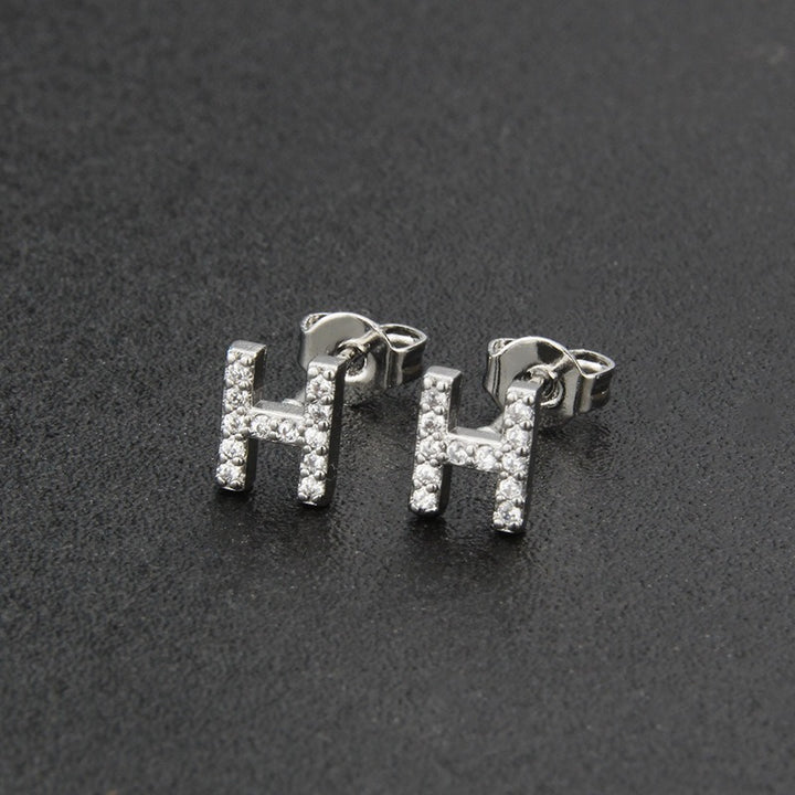 18K Gold 26-Letter Full-Diamond Earrings