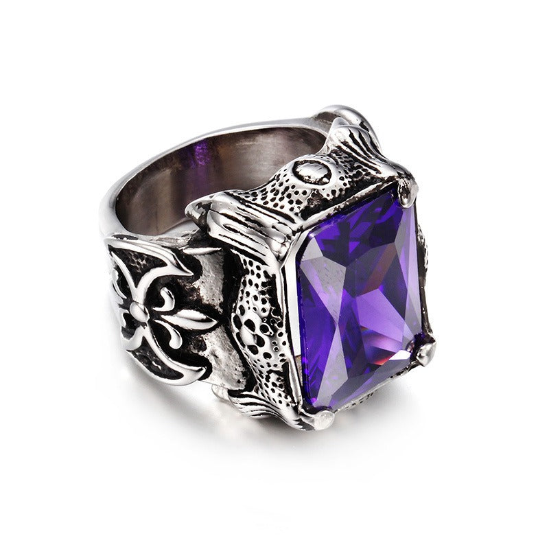 Retro Dark Multi-Color Large Gemstone Ring - Antique Gold/Silver Plated Unisex Niche Statement Band