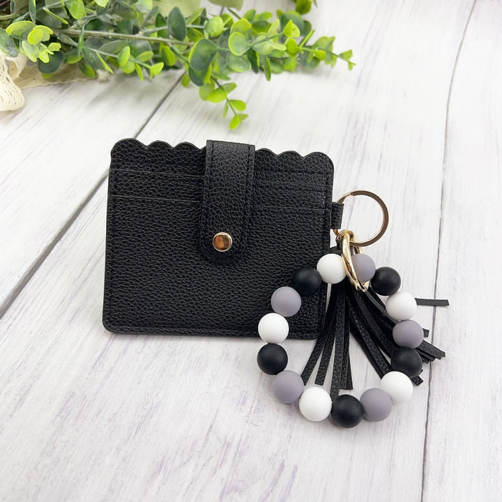 Multi-Color Leather Card Holder + Silicone Bead Tassel Charm - Light Luxury Minimalist Portable Coin Purse