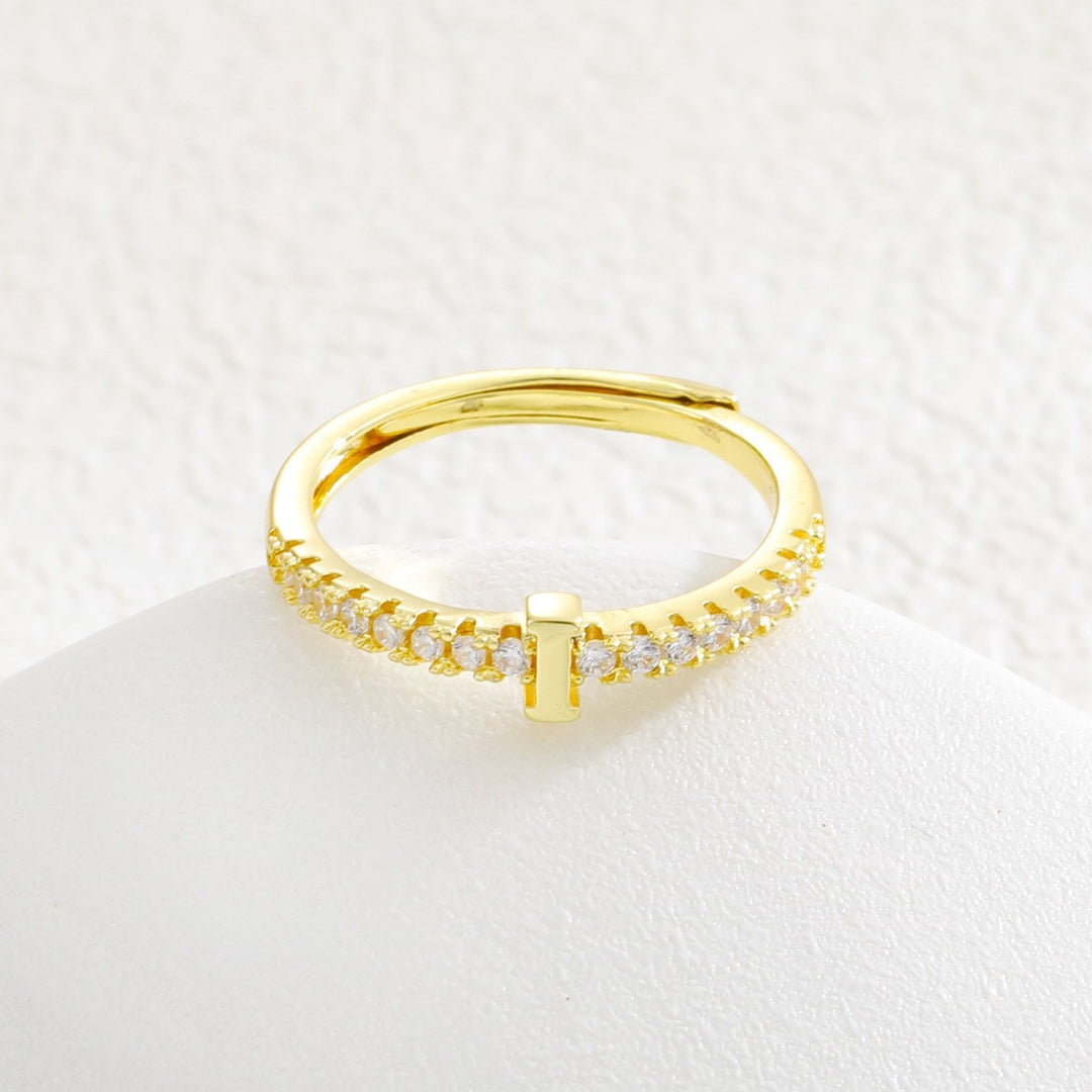 26 Letters Optional Diamond-Encrusted Ring - Gold/Silver Two-Color Women's Light Luxury Minimalist Personalized Accessory