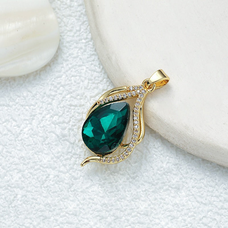 18K Gold Multi-Color Diamond-Paved Color Crystal Pendant Necklace