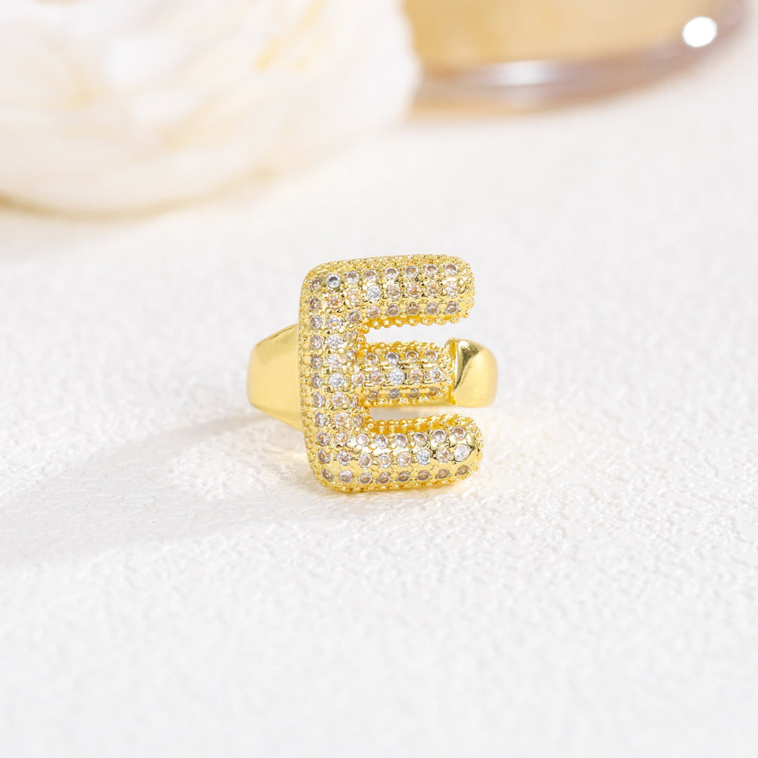 Letter Starburst 18K Gold Diamond 26-Letter Open Ring（Free shipping on orders of two or more items）