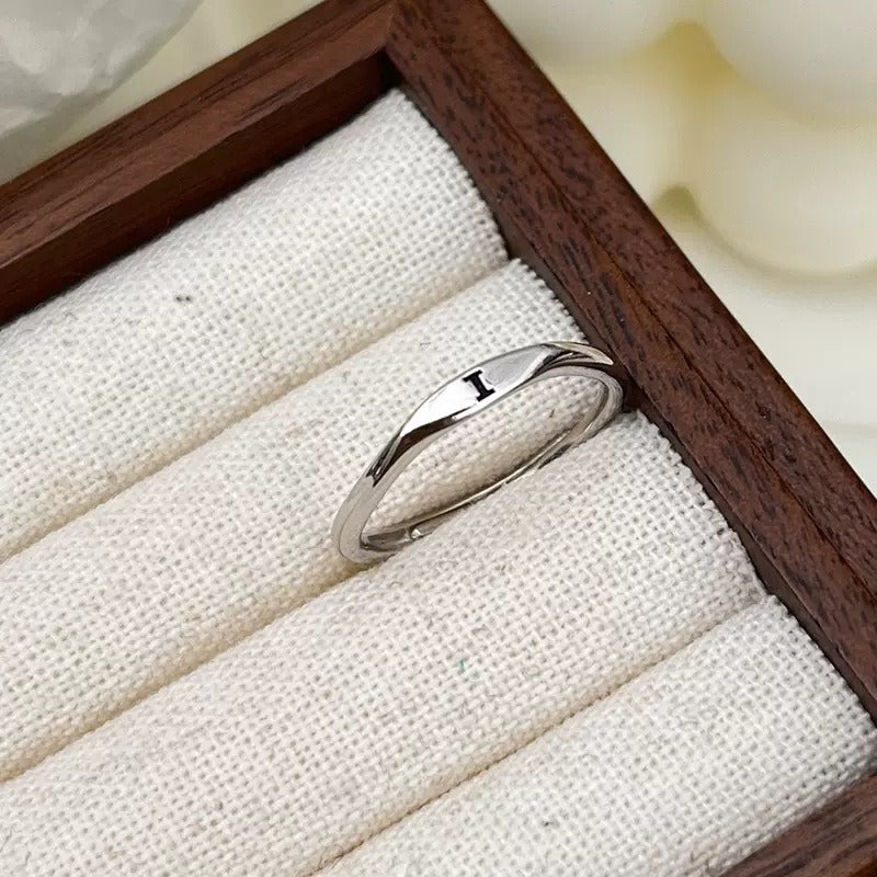 S925 Silver 18K Gold 26-Letter Minimalist Plain Band Ring