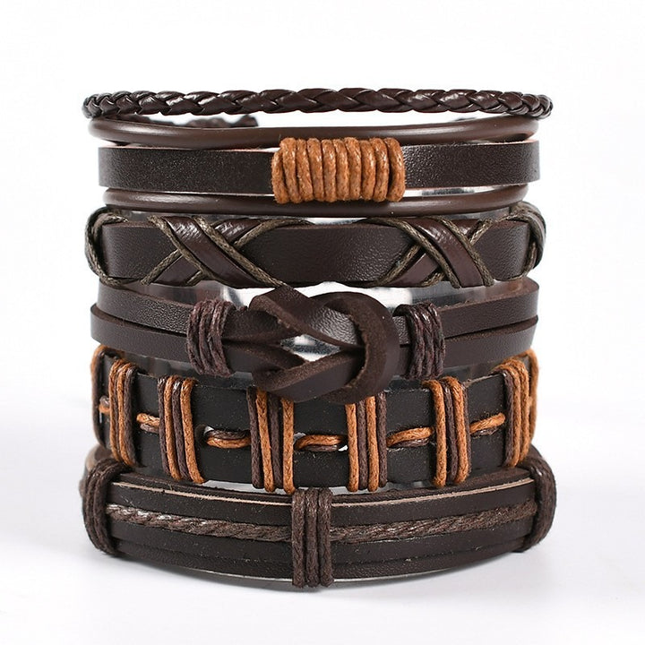 Multi-Style Leather Stackable Bracelet Set - Titanium Steel Accents Niche Dark-Style Bracelets