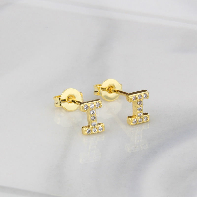 18K Gold 26-Letter Full-Diamond Earrings