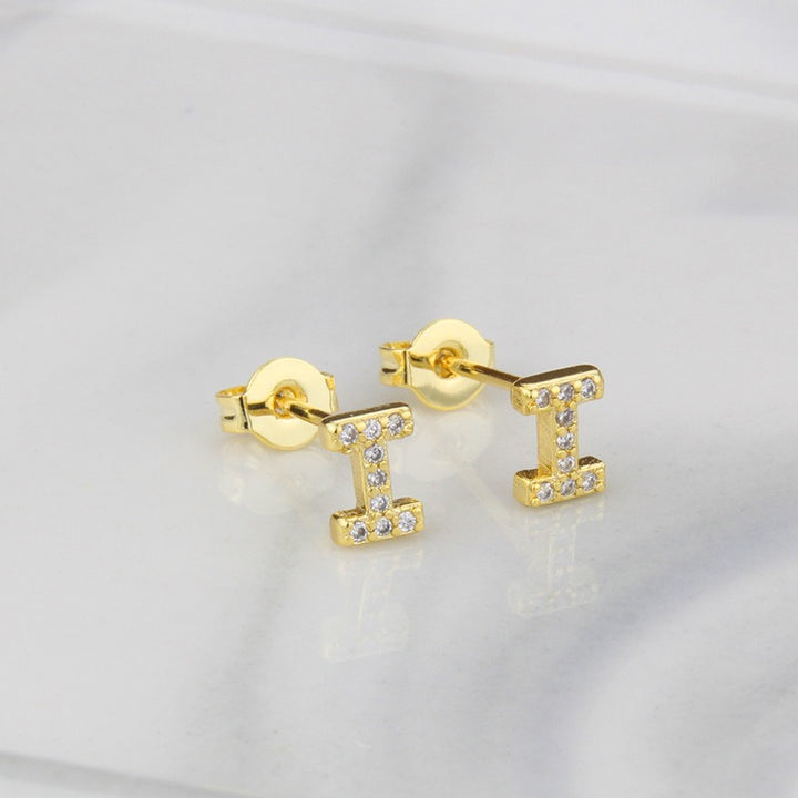 18K Gold 26-Letter Full-Diamond Earrings