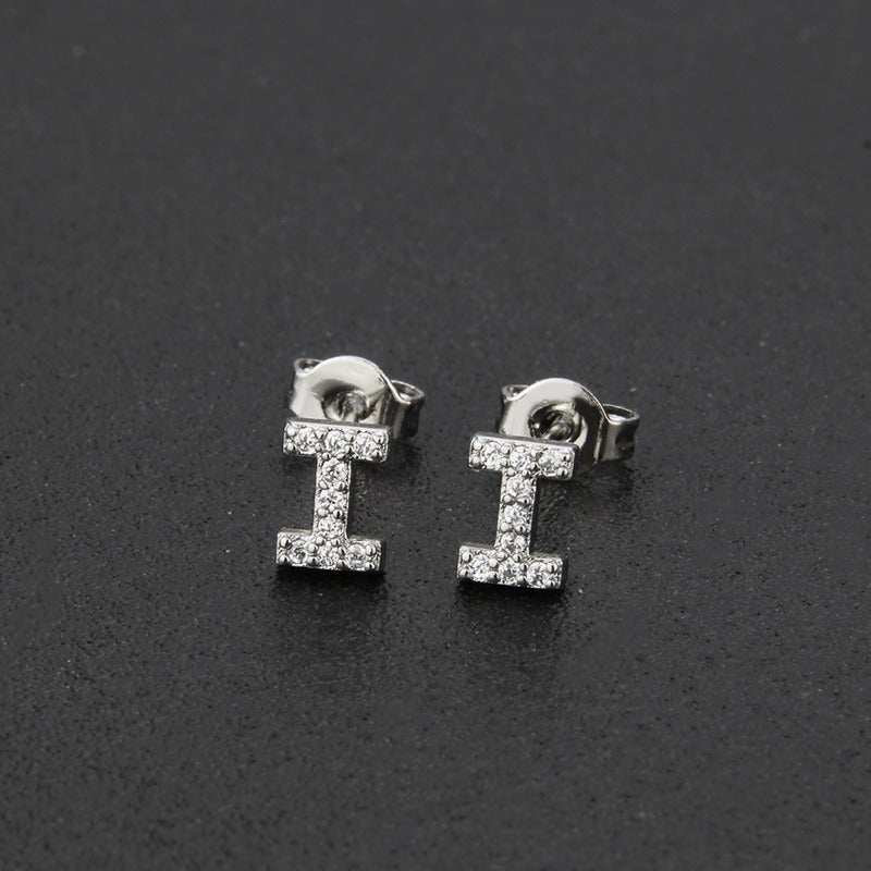 18K Gold 26-Letter Full-Diamond Earrings