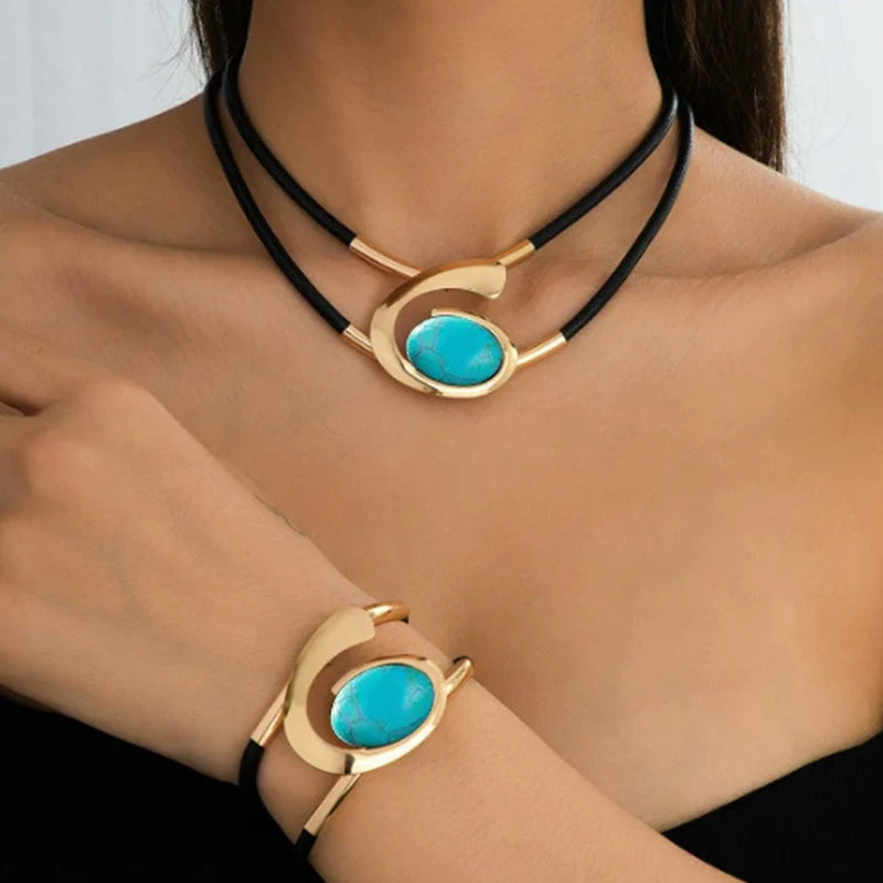 Bohemian Acrylic Stone Necklace & Bracelet Set