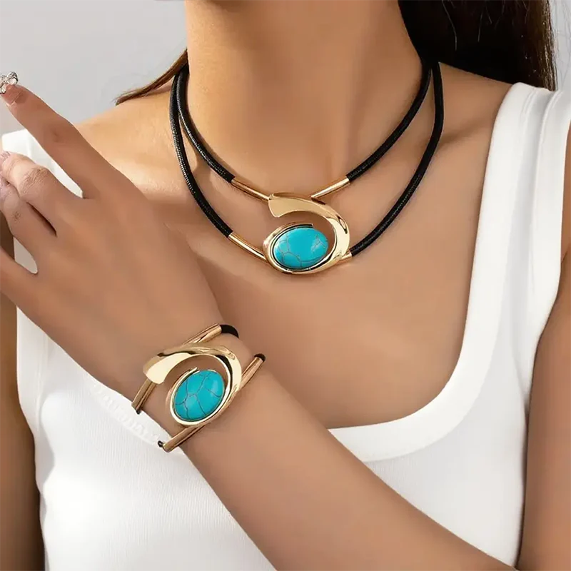 Bohemian Acrylic Stone Necklace & Bracelet Set